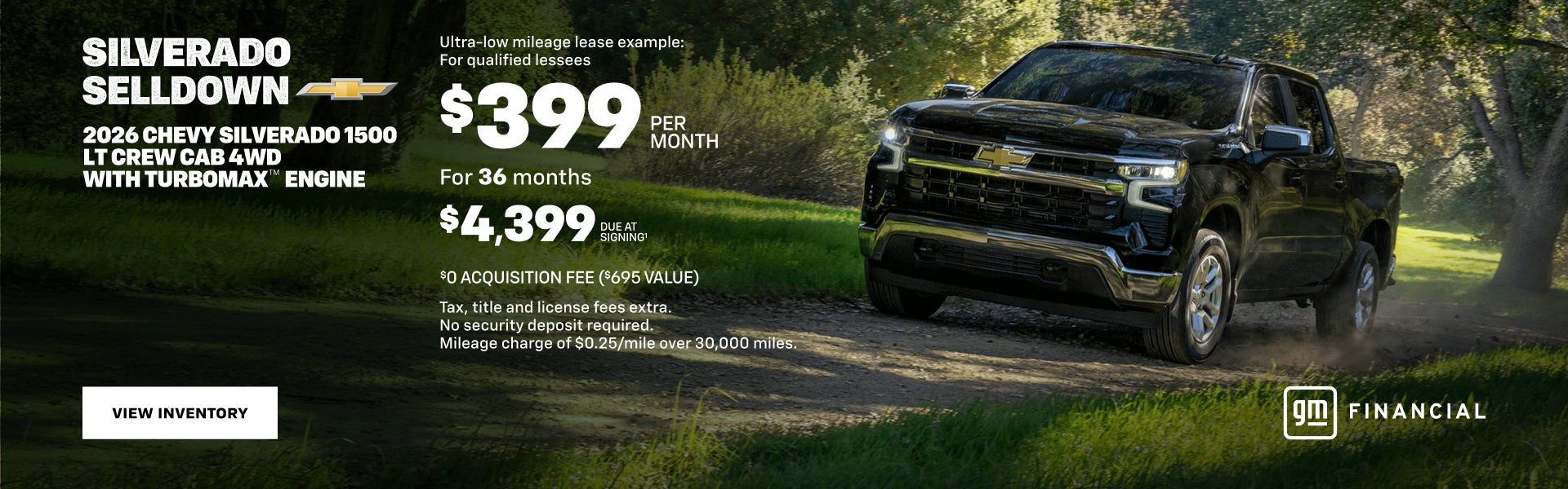 2026 Chevy Silverado 1500 LT Crew Cab 4WD with TurboMax Engine. Ultra-low mileage lease example: ...